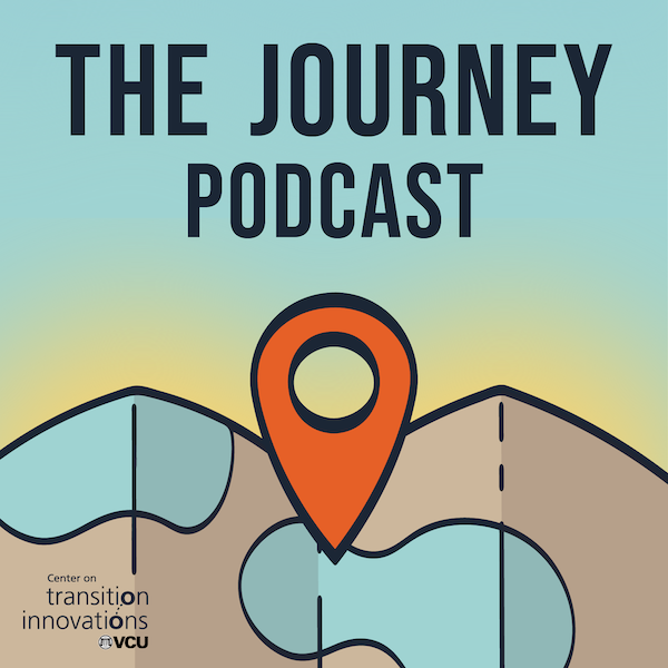 Journey podcast cover of a road map with a destination marker in the center