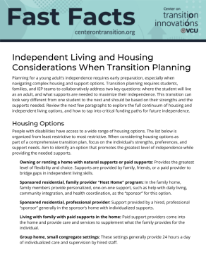 thumbnail of Independent Living and Housing Considerations When Transition Planning pdf